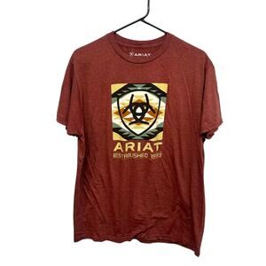 Western Cowboy Core Ariat Buckle Men’s Rust Red Aztec Graphic Tee Short Sleeve L